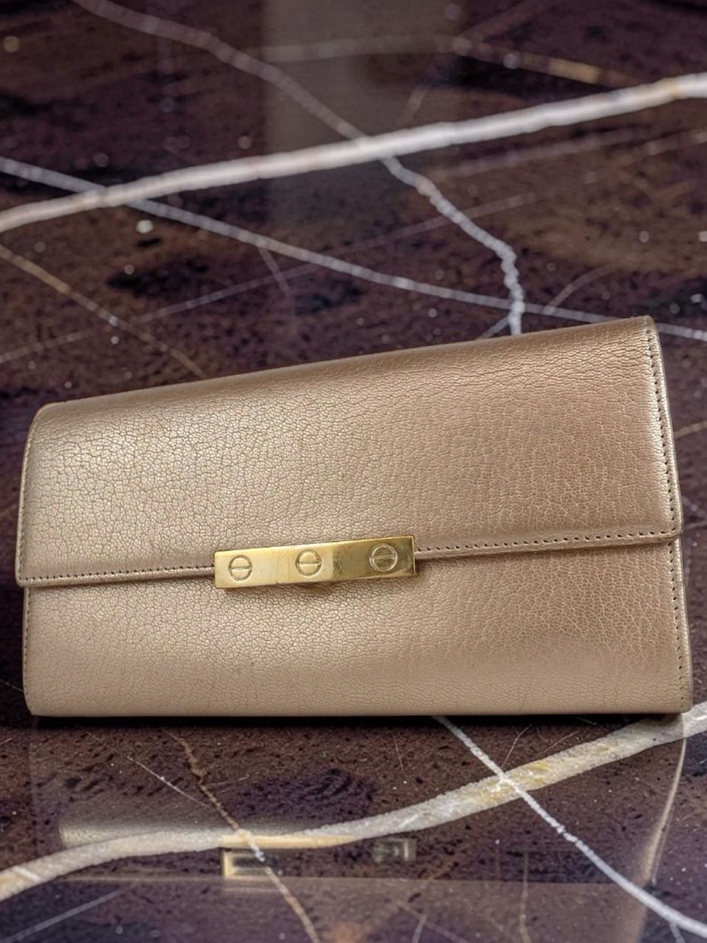 Cartier Metallic Rose Gold Leather Continental Wallet ✨🤩